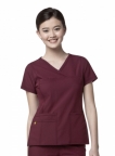 Wine Unisex V-Neck Scrub Top Including Embroidered WSBOCES or Wilson Tech Logo